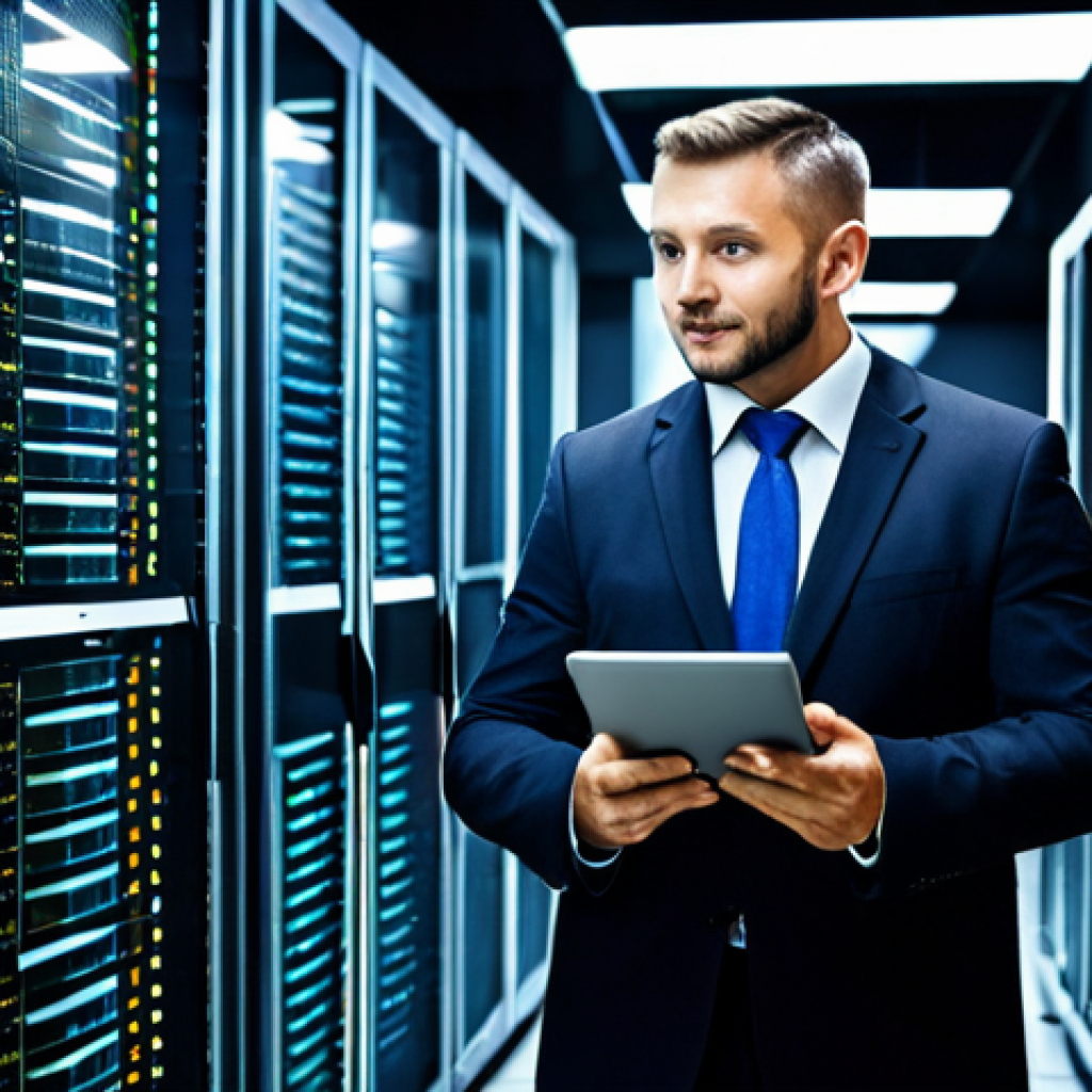 **

"A professional IT manager, fully clothed in business attire, standing in a modern server room, surrounded by blinking lights and server racks. He is holding a tablet displaying data charts. Safe for work, appropriate content, perfect anatomy, natural proportions, professional, family-friendly."

**