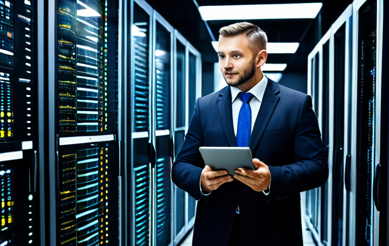 **

"A professional IT manager, fully clothed in business attire, standing in a modern server room, surrounded by blinking lights and server racks. He is holding a tablet displaying data charts. Safe for work, appropriate content, perfect anatomy, natural proportions, professional, family-friendly."

**