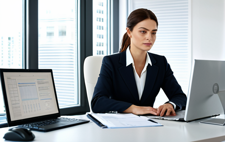 **Image Prompt:** "A modern office scene, featuring a businesswoman in a professional business suit, fully clothed, working at her desk with a computer and documents. The office should look clean and efficient, with soft, natural lighting. Safe for work, appropriate content, perfect anatomy, natural proportions, professional."