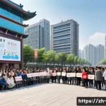 공공 정책과 윤리 - A modern urban community meeting scene set in a Chinese city, showing diverse residents including el...