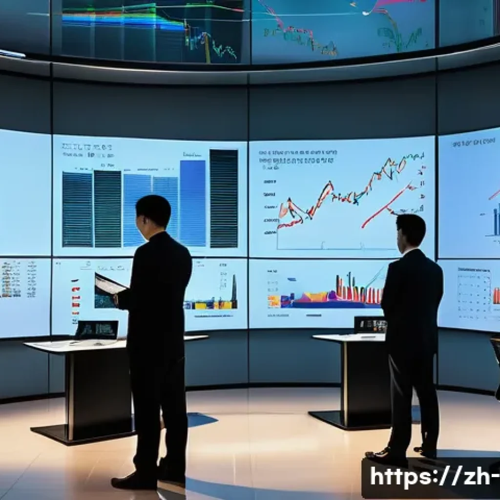 경제적 리스크 관리 - A modern office scene showing a diverse group of Chinese business professionals analyzing complex fi...