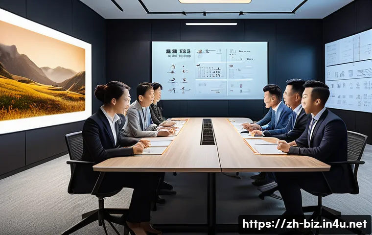 경영 전략과 기업 문화의 관계 - A modern corporate office scene depicting a diverse team of professionals collaborating enthusiastic...