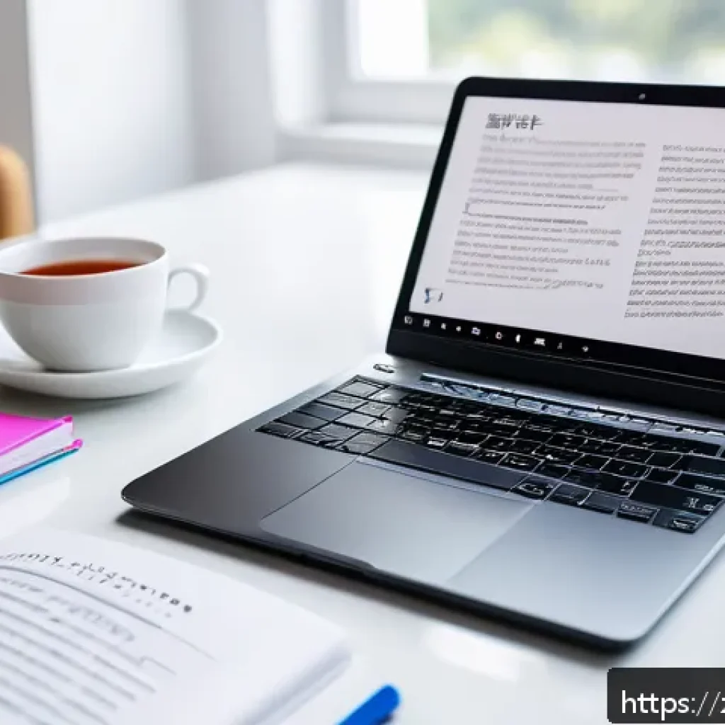 경영학 학술 논문 작성법 - A modern academic workspace featuring a sleek laptop displaying a detailed business management resea...