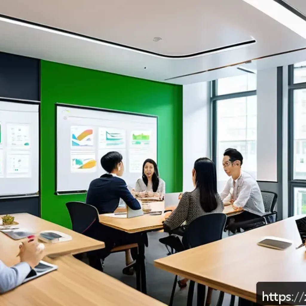 경쟁 우위 창출 - A modern open office environment filled with diverse team members collaborating enthusiastically aro...